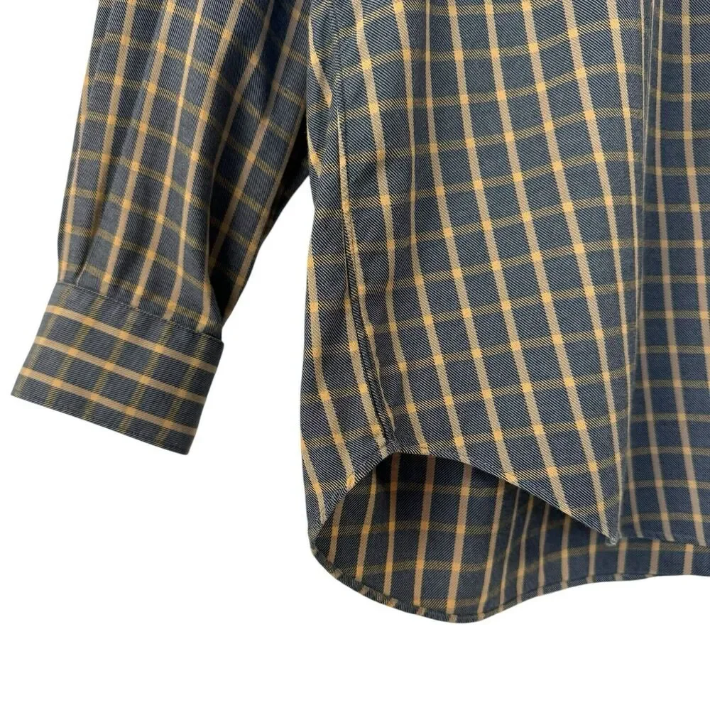 SCOTT BARBER Men's Button Down Shirt Gray Brushed Plaid Long Sleeve Pocket L
